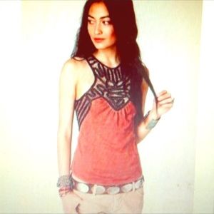 Free people coral and grey top